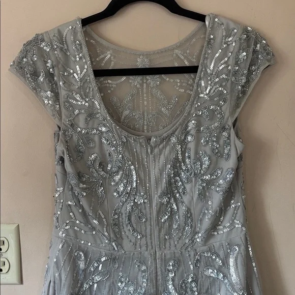 Aidan Mattox | Adrianna Papell Silver Beaded Short Sleeve Dress Size 6 - Picture 11 of 13